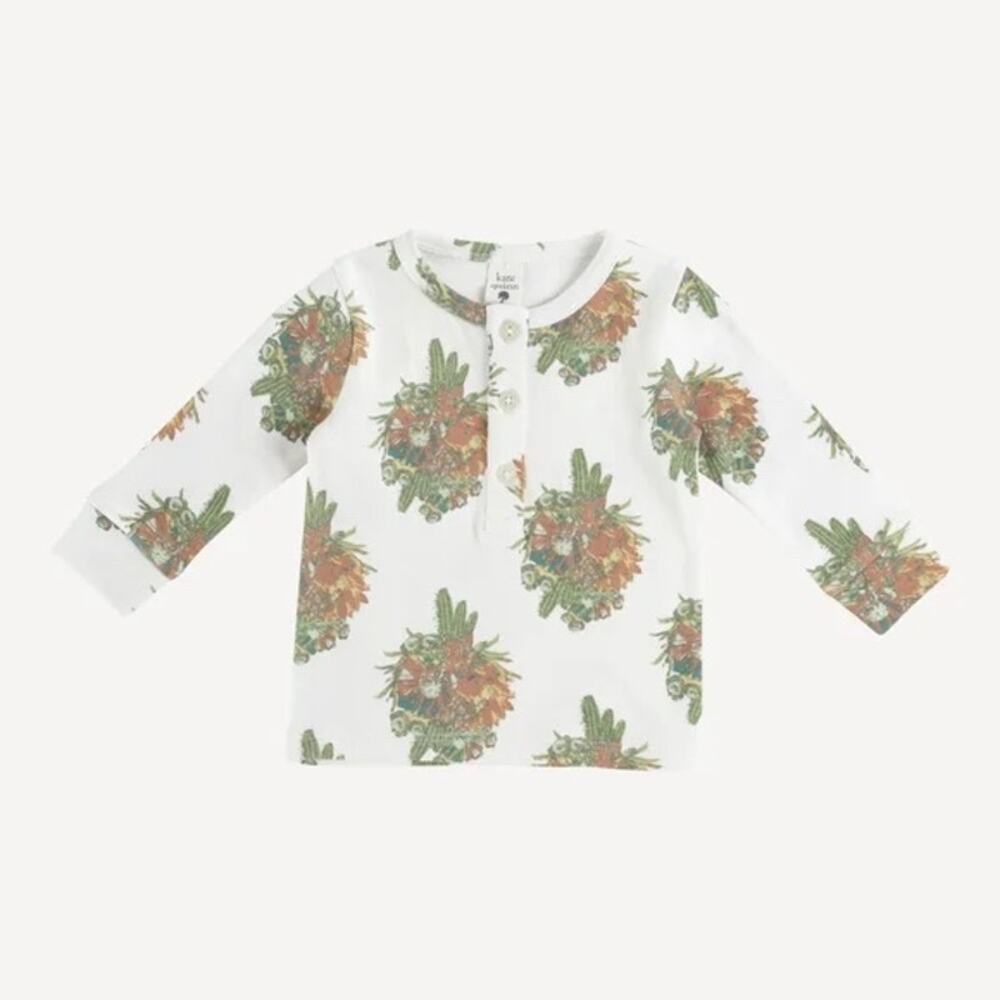 NWT Kate Quinn Fall Cactus Floral Cuffed Henley Shirt Organic Cotton 7Y
